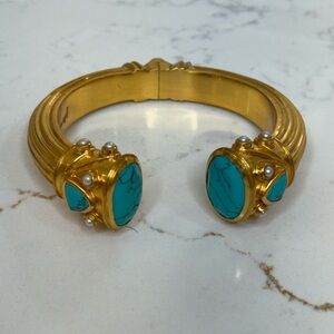 Julie Vos gold and turquoise hinged bracelet.